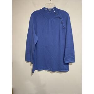 Talbots Cashmere Sweater Mock Neck Periwinkle Blue Rhinestone Buttons Sz Med